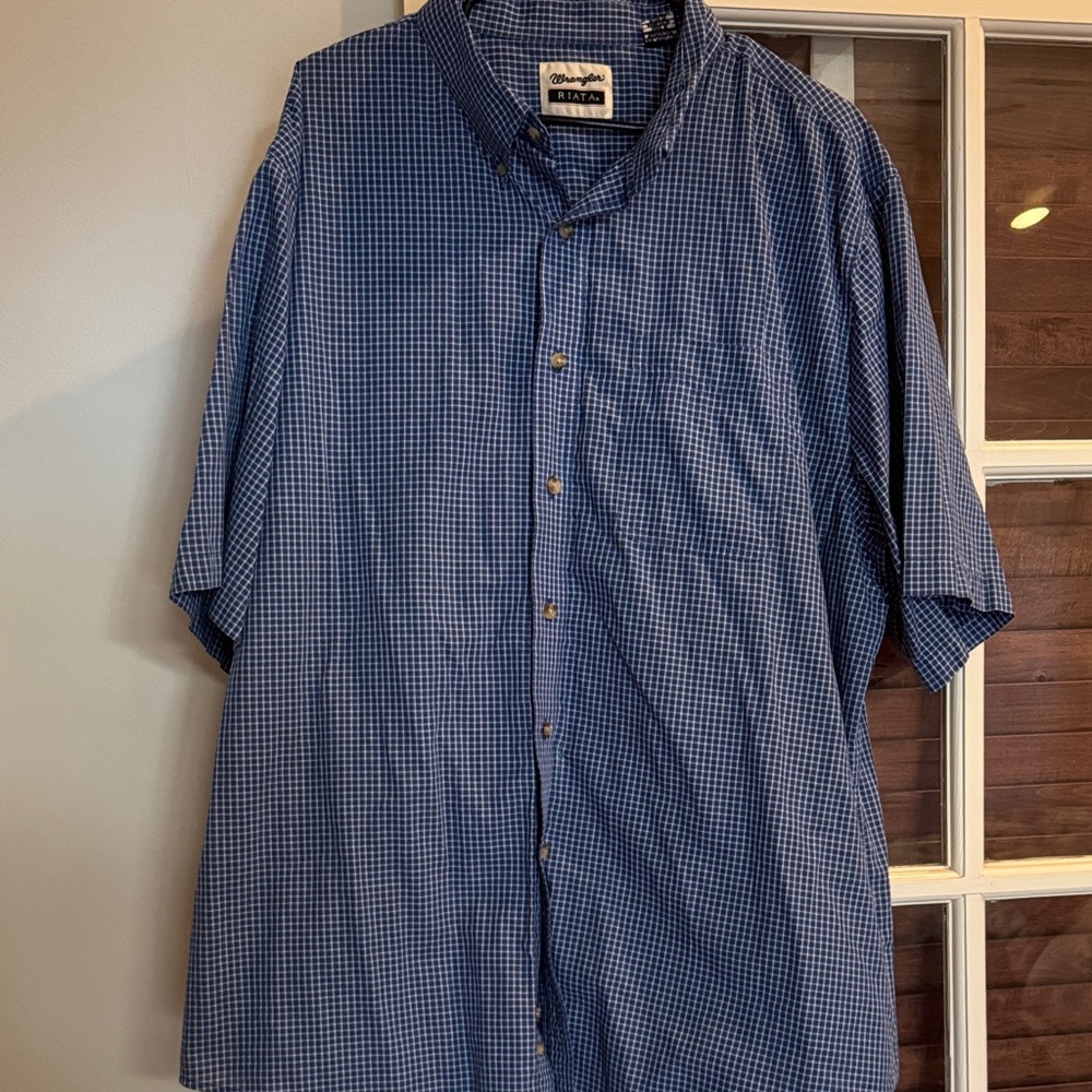 Wrangler Men's Navy Gingham Button Down Shirt